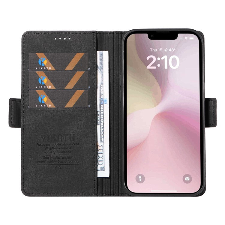 YIKATU YK-005 For iPhone 16e Case Skin-Touch Leather Stand Card Slots Phone Cover - Black
