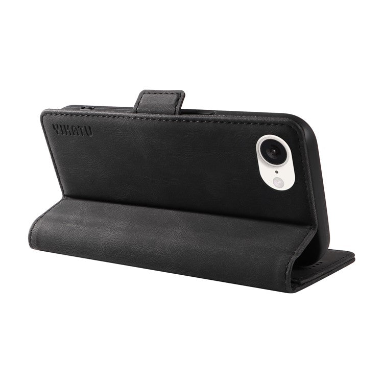 YIKATU YK-005 For iPhone 16e Case Skin-Touch Leather Stand Card Slots Phone Cover - Black