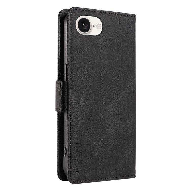 YIKATU YK-005 For iPhone 16e Case Skin-Touch Leather Stand Card Slots Phone Cover - Black