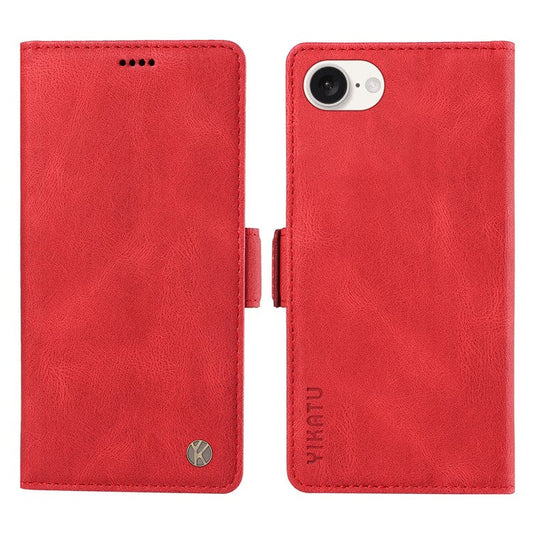 YIKATU YK-005 For iPhone 16e Case Skin-Touch Leather Stand Card Slots Phone Cover - Red