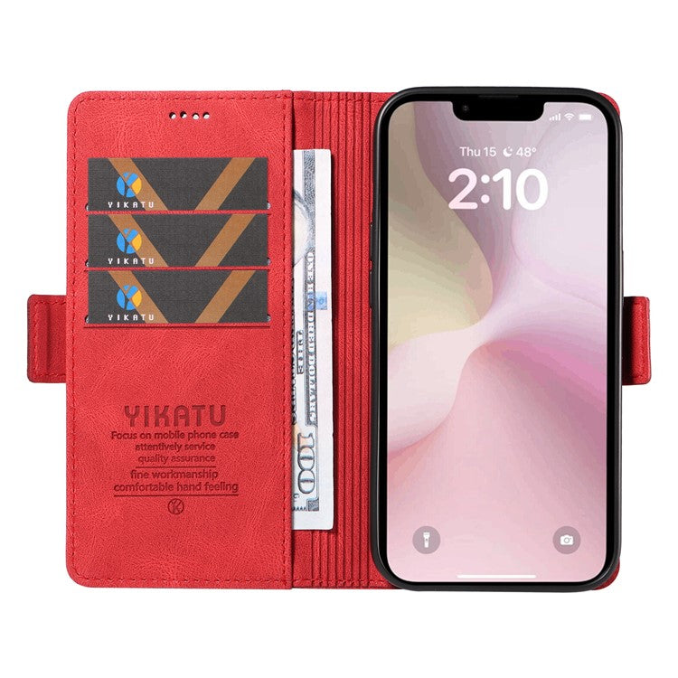 YIKATU YK-005 For iPhone 16e Case Skin-Touch Leather Stand Card Slots Phone Cover - Red