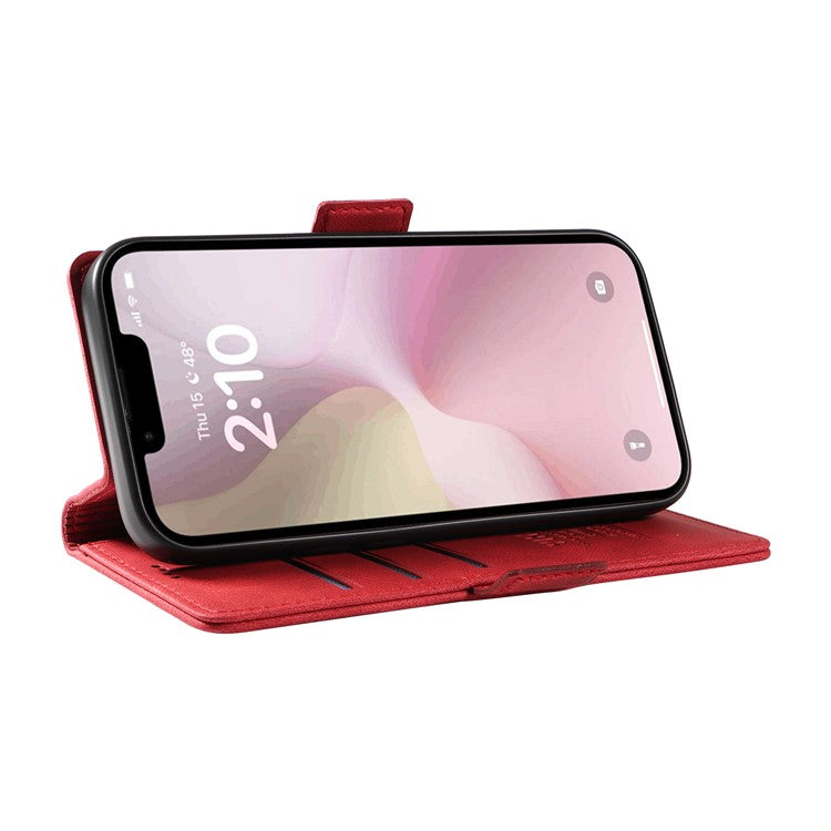 YIKATU YK-005 For iPhone 16e Case Skin-Touch Leather Stand Card Slots Phone Cover - Red