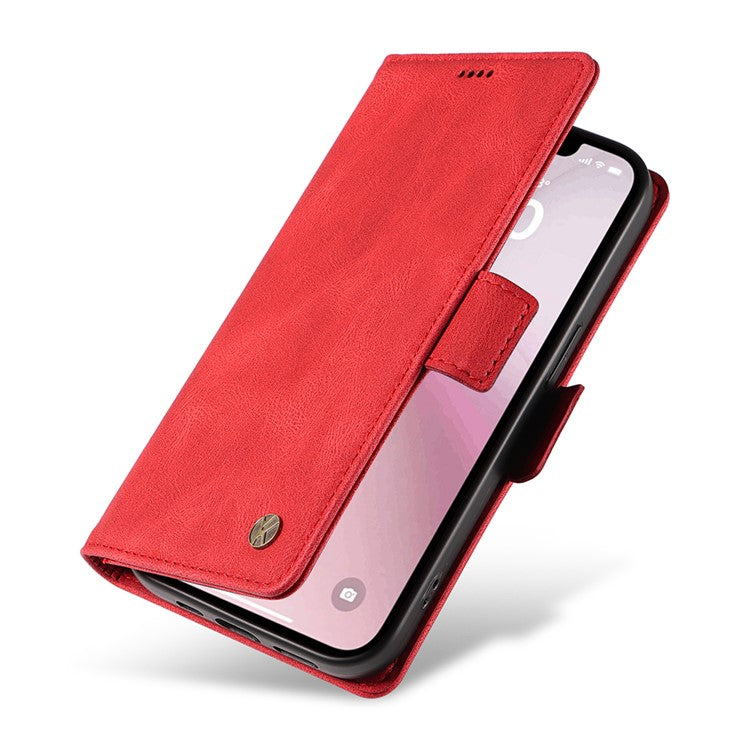 YIKATU YK-005 For iPhone 16e Case Skin-Touch Leather Stand Card Slots Phone Cover - Red