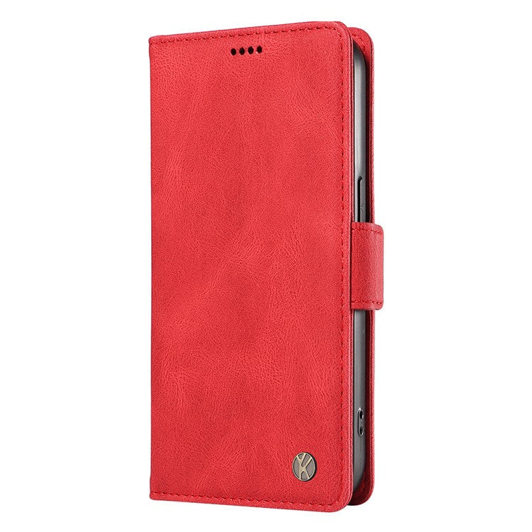 YIKATU YK-005 For iPhone 16e Case Skin-Touch Leather Stand Card Slots Phone Cover - Red