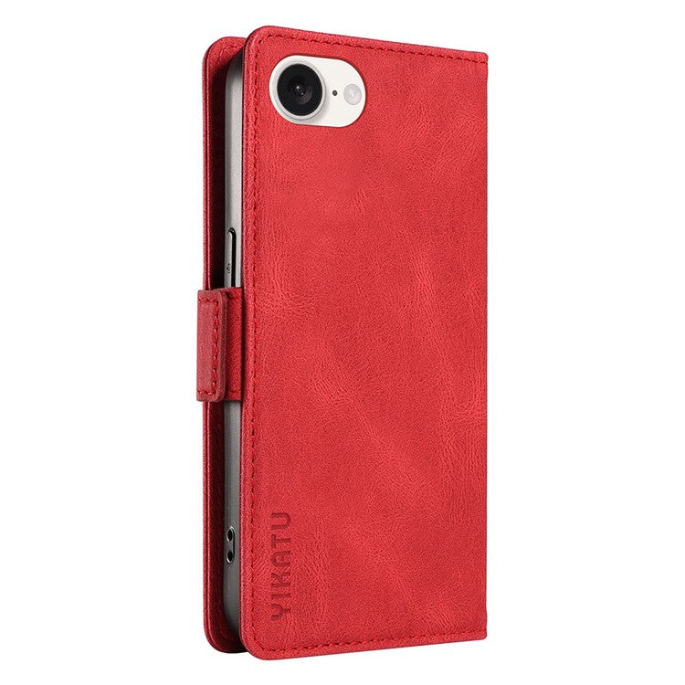 YIKATU YK-005 For iPhone 16e Case Skin-Touch Leather Stand Card Slots Phone Cover - Red