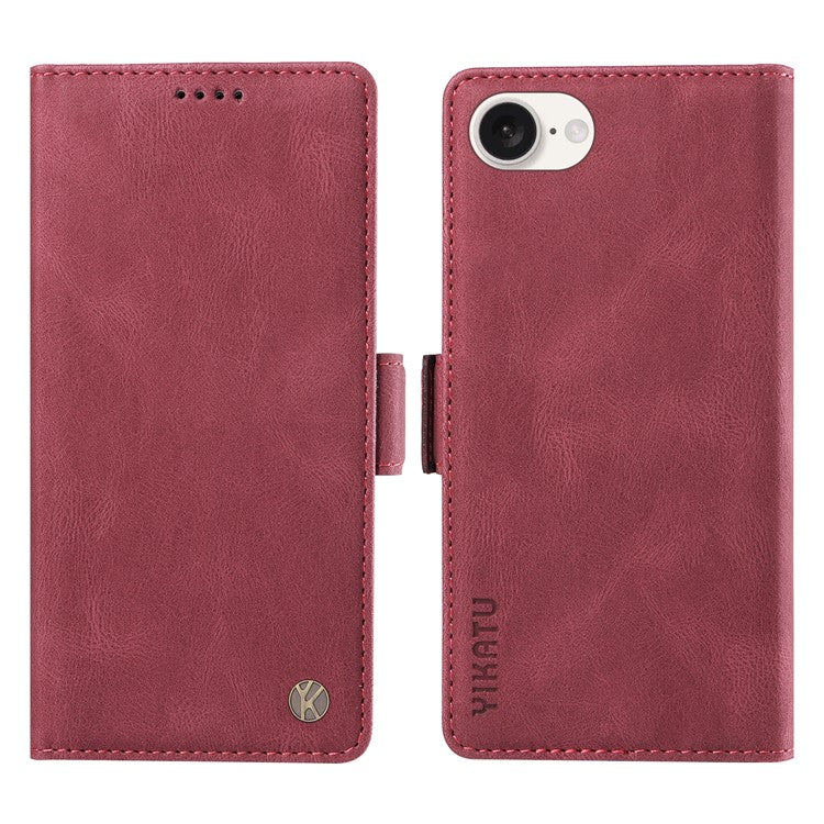 YIKATU YK-005 For iPhone 16e Case Skin-Touch Leather Stand Card Slots Phone Cover - Wine Red