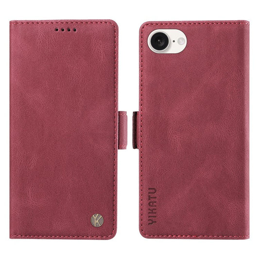 YIKATU YK-005 For iPhone 16e Case Skin-Touch Leather Stand Card Slots Phone Cover - Wine Red