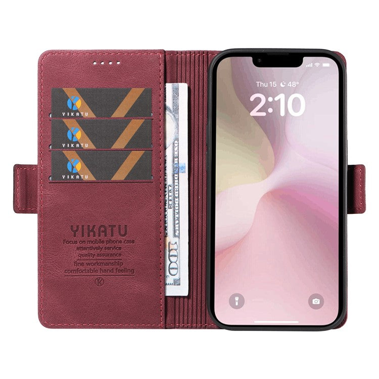 YIKATU YK-005 For iPhone 16e Case Skin-Touch Leather Stand Card Slots Phone Cover - Wine Red