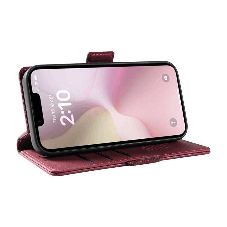 YIKATU YK-005 For iPhone 16e Case Skin-Touch Leather Stand Card Slots Phone Cover - Wine Red