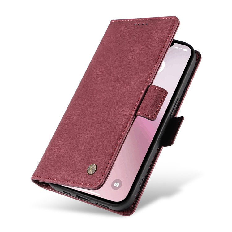 YIKATU YK-005 For iPhone 16e Case Skin-Touch Leather Stand Card Slots Phone Cover - Wine Red