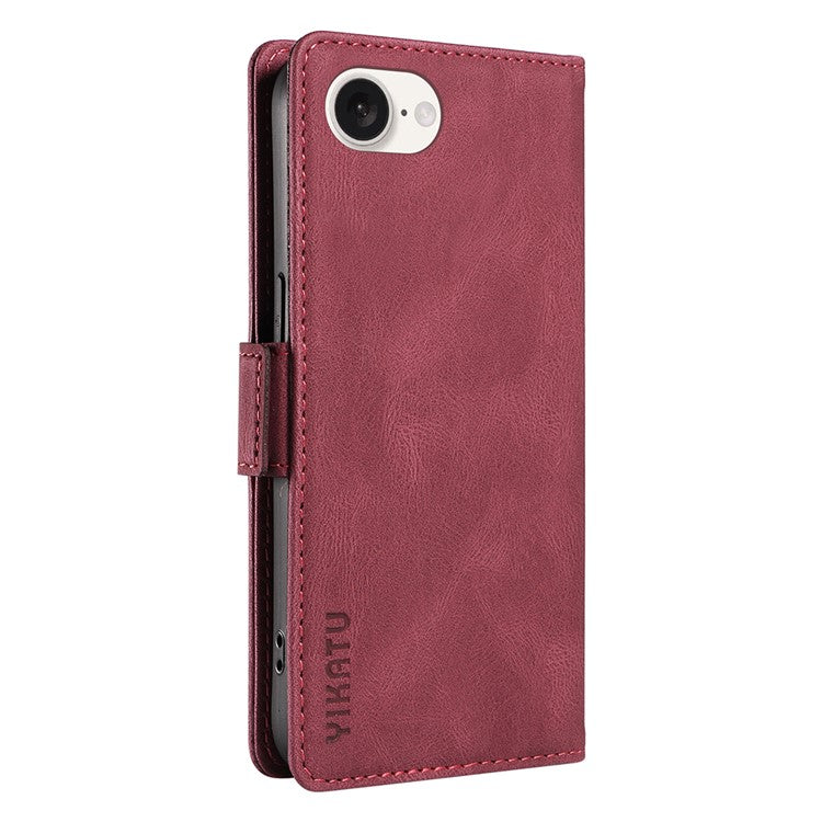 YIKATU YK-005 For iPhone 16e Case Skin-Touch Leather Stand Card Slots Phone Cover - Wine Red