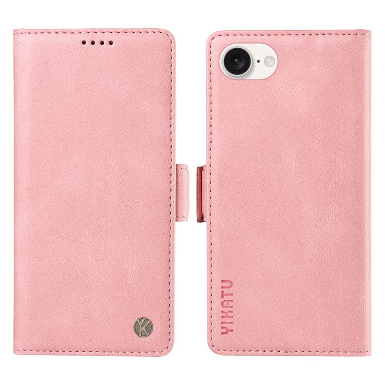 YIKATU YK-005 For iPhone 16e Case Skin-Touch Leather Stand Card Slots Phone Cover - Pink
