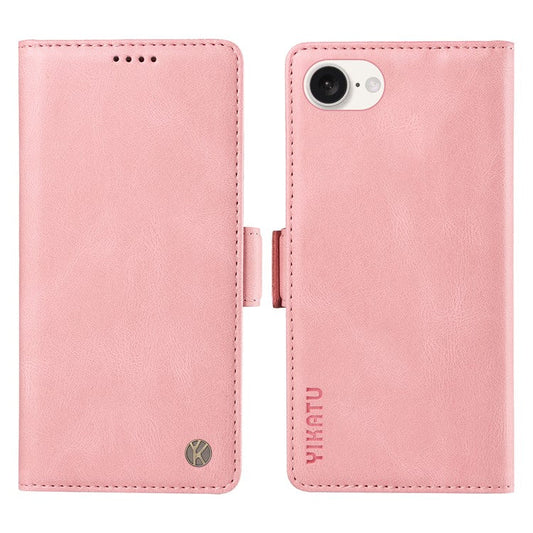 YIKATU YK-005 For iPhone 16e Case Skin-Touch Leather Stand Card Slots Phone Cover - Pink