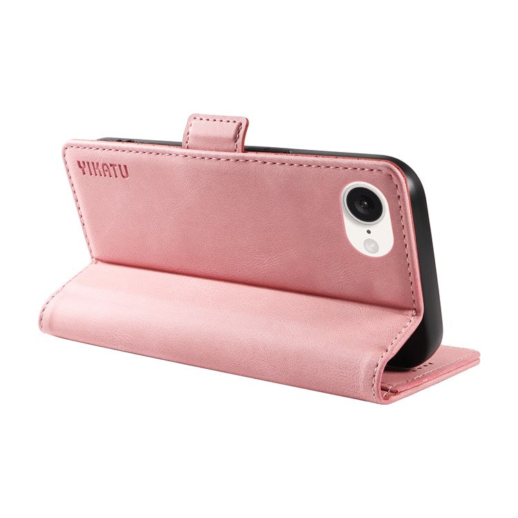 YIKATU YK-005 For iPhone 16e Case Skin-Touch Leather Stand Card Slots Phone Cover - Pink