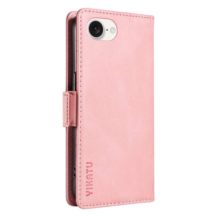 YIKATU YK-005 For iPhone 16e Case Skin-Touch Leather Stand Card Slots Phone Cover - Pink