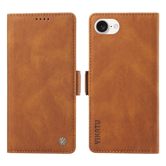 YIKATU YK-005 For iPhone 16e Case Skin-Touch Leather Stand Card Slots Phone Cover - Brown