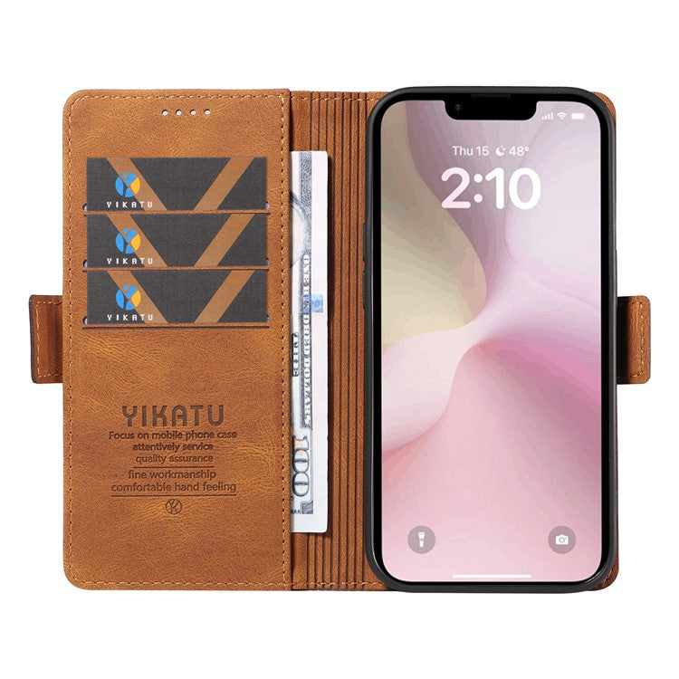 YIKATU YK-005 For iPhone 16e Case Skin-Touch Leather Stand Card Slots Phone Cover - Brown