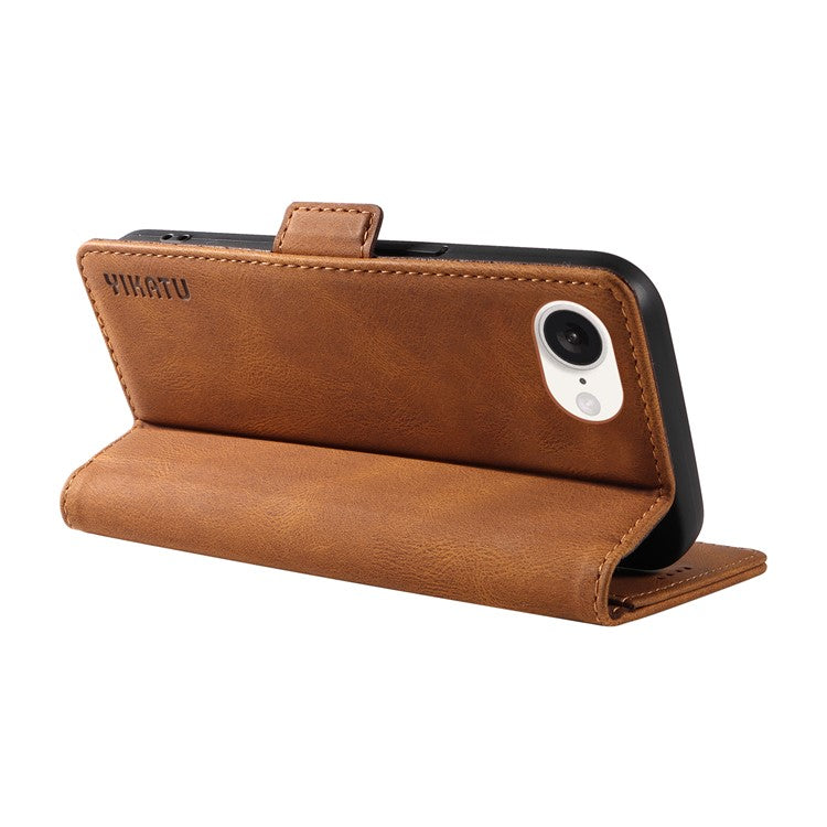 YIKATU YK-005 For iPhone 16e Case Skin-Touch Leather Stand Card Slots Phone Cover - Brown