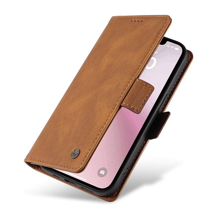 YIKATU YK-005 For iPhone 16e Case Skin-Touch Leather Stand Card Slots Phone Cover - Brown