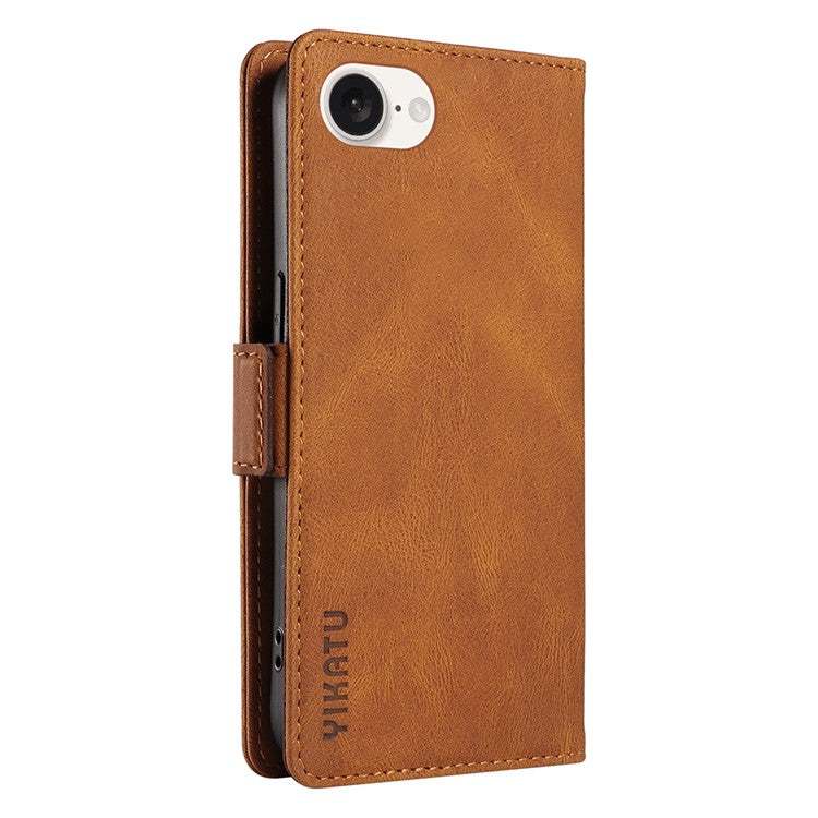 YIKATU YK-005 For iPhone 16e Case Skin-Touch Leather Stand Card Slots Phone Cover - Brown