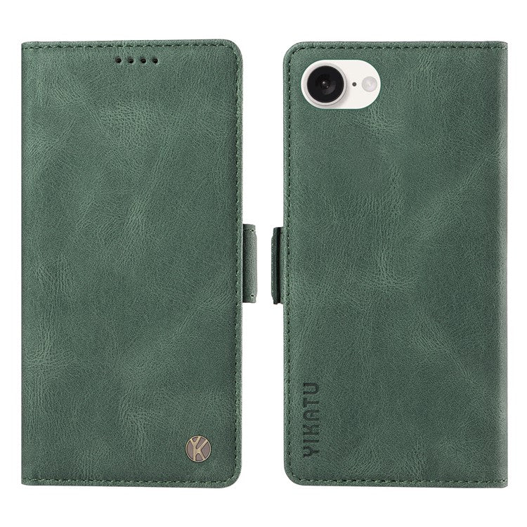 YIKATU YK-005 For iPhone 16e Case Skin-Touch Leather Stand Card Slots Phone Cover - Green