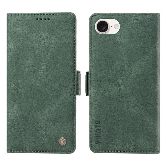 YIKATU YK-005 For iPhone 16e Case Skin-Touch Leather Stand Card Slots Phone Cover - Green