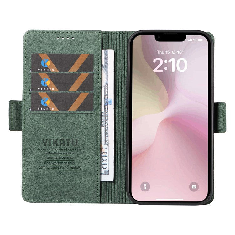YIKATU YK-005 For iPhone 16e Case Skin-Touch Leather Stand Card Slots Phone Cover - Green