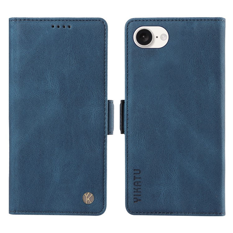 YIKATU YK-005 For iPhone 16e Case Skin-Touch Leather Stand Card Slots Phone Cover - Blue