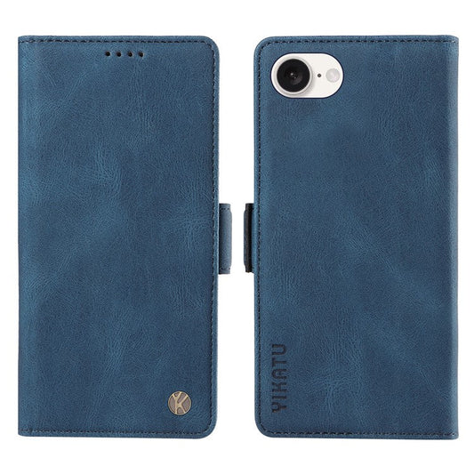 YIKATU YK-005 For iPhone 16e Case Skin-Touch Leather Stand Card Slots Phone Cover - Blue