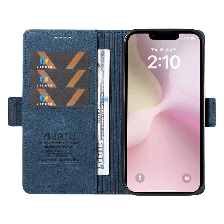 YIKATU YK-005 For iPhone 16e Case Skin-Touch Leather Stand Card Slots Phone Cover - Blue