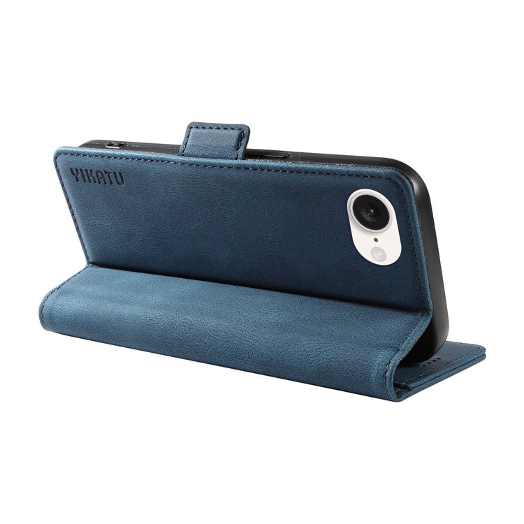 YIKATU YK-005 For iPhone 16e Case Skin-Touch Leather Stand Card Slots Phone Cover - Blue