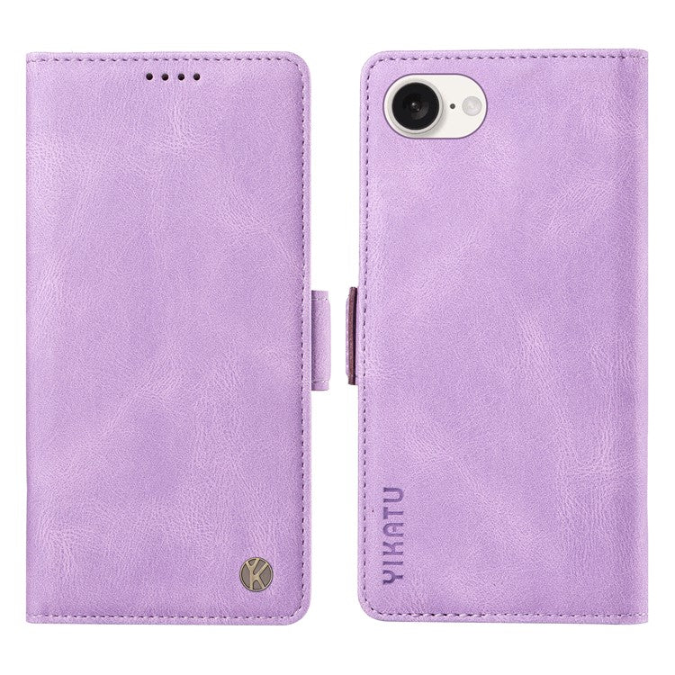YIKATU YK-005 For iPhone 16e Case Skin-Touch Leather Stand Card Slots Phone Cover - Purple