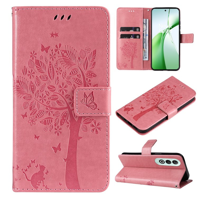 KT Imprinting Flower Series-3 For OnePlus Nord CE4 5G Wallet Case Tree Pattern Leather Phone Stand Cover - Pink