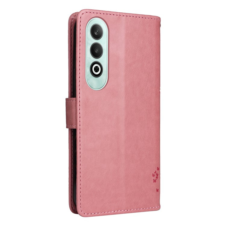 KT Imprinting Flower Series-3 For OnePlus Nord CE4 5G Wallet Case Tree Pattern Leather Phone Stand Cover - Pink