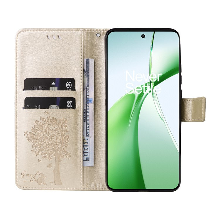 KT Imprinting Flower Series-3 For OnePlus Nord CE4 5G Wallet Case Tree Pattern Leather Phone Stand Cover - Gold