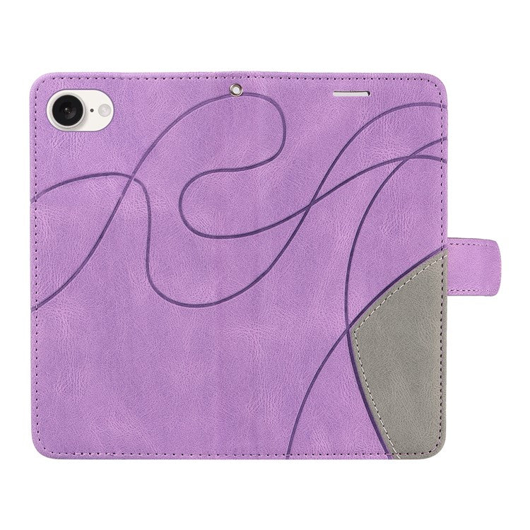 For iPhone 16e Leather Case Wallet Stand Color Splicing Phone Cover - Light Purple