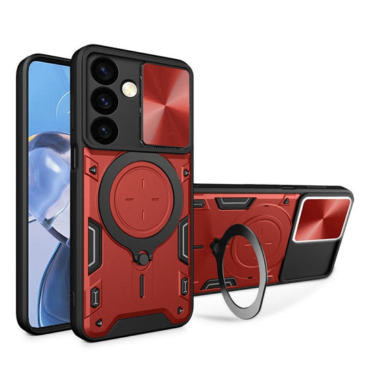 For Samsung Galaxy M34 5G Kickstand Case Slide Camera Lid TPU+PC Hybrid Phone Cover - Red