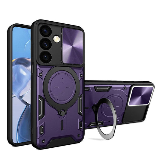 For Samsung Galaxy M34 5G Kickstand Case Slide Camera Lid TPU+PC Hybrid Phone Cover - Purple