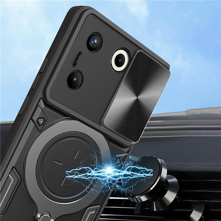 For TECNO Camon 20 Pro 5G Case Rotating Kickstand TPU+PC Phone Cover Slide Lens Protection - Pink