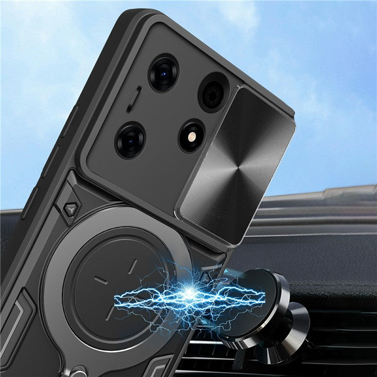 For TECNO Spark 10 Pro Case TPU+PC Hybrid Phone Cover with Kickstand / Lens Lid - Black