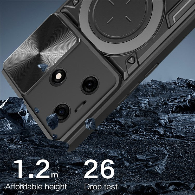 For TECNO Spark 10 4G / 10C 4G Case TPU+PC Phone Cover with Kickstand, Slide Lens Window - Black