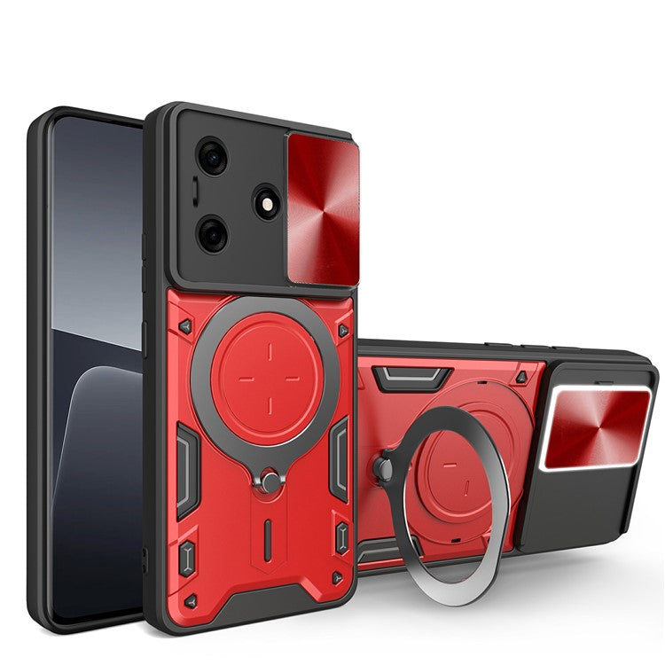 For TECNO Spark 10 4G / 10C 4G Case TPU+PC Phone Cover with Kickstand, Slide Lens Window - Red