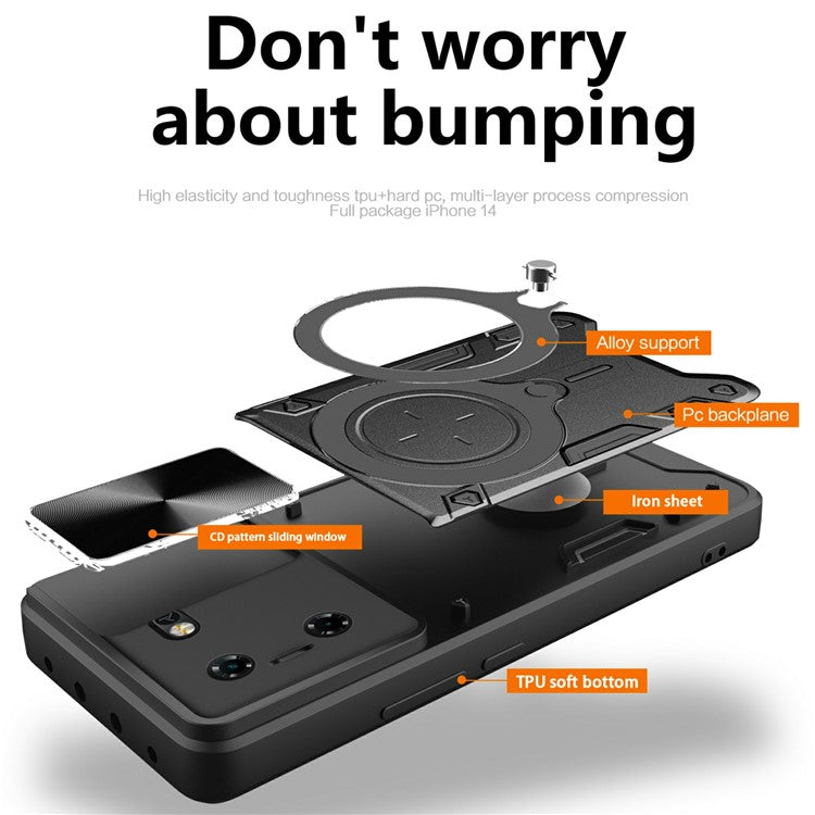 For TECNO Pova 5G Case Slide Camera Lid TPU+PC Phone Cover with Kickstand - Red