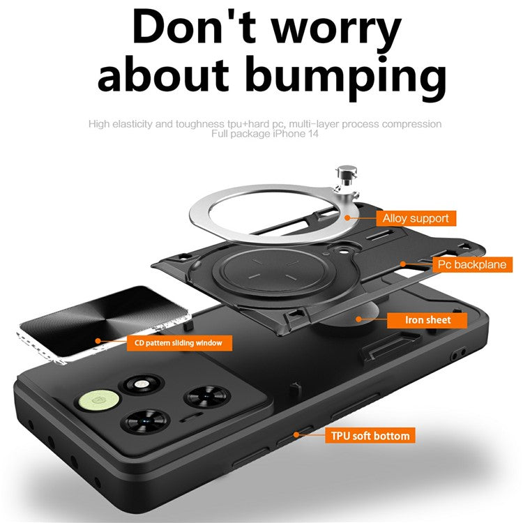 For TECNO Spark Go 2024 4G / Spark 20 / Spark 20C / Pop 8 Case Kickstand Cover (With Flash Light Hole) - Black