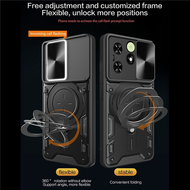 For TECNO Spark Go 2024 4G / Spark 20 / Spark 20C / Pop 8 Case Kickstand Cover (With Flash Light Hole) - Black