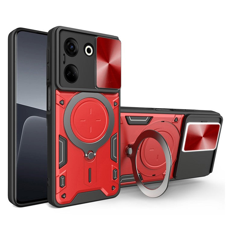 For TECNO Camon 20 4G / 20 Pro 4G Case Kickstand TPU+PC Slim Phone Cases with Slide Lens Lid - Red