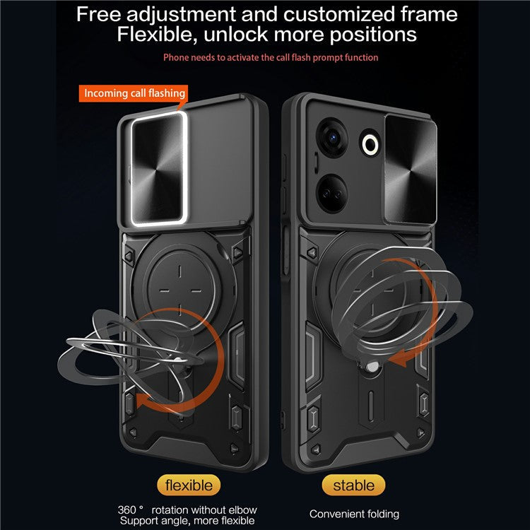 For TECNO Camon 20 4G / 20 Pro 4G Case Kickstand TPU+PC Slim Phone Cases with Slide Lens Lid - Red