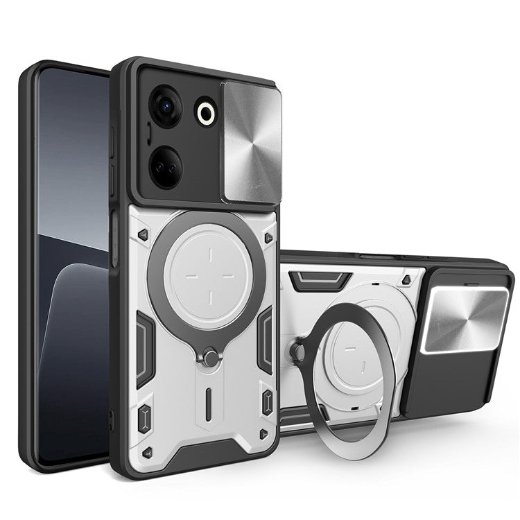For TECNO Camon 20 4G / 20 Pro 4G Case Kickstand TPU+PC Slim Phone Cases with Slide Lens Lid - Silver