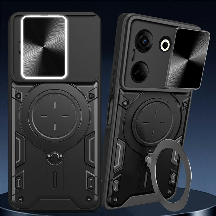 For TECNO Camon 20 4G / 20 Pro 4G Case Kickstand TPU+PC Slim Phone Cases with Slide Lens Lid - Silver