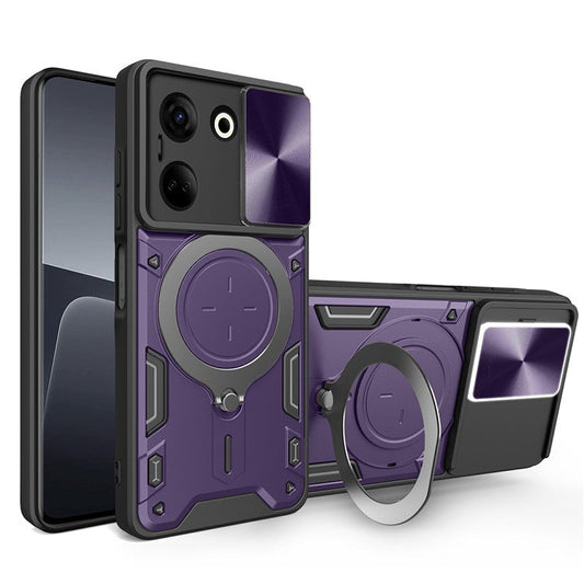 For TECNO Camon 20 4G / 20 Pro 4G Case Kickstand TPU+PC Slim Phone Cases with Slide Lens Lid - Purple